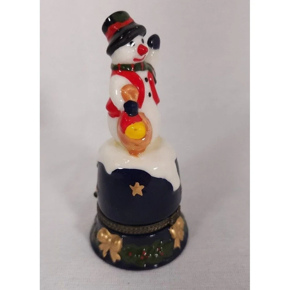 Avon Trinket Box Snowman With Bell Inside Christmas‎ Decoration 4